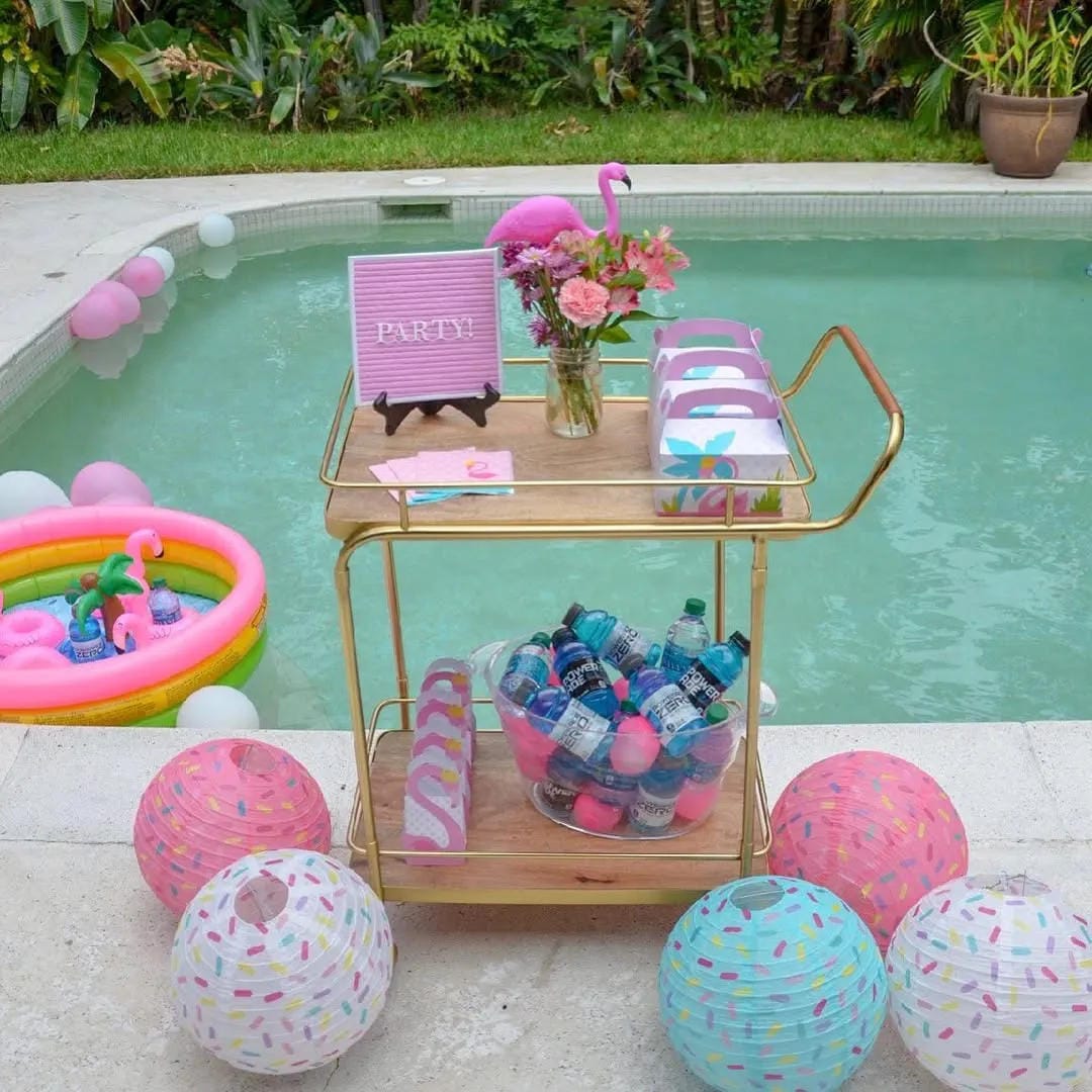 pool party decor ideas with turn a bar cart into a pool station