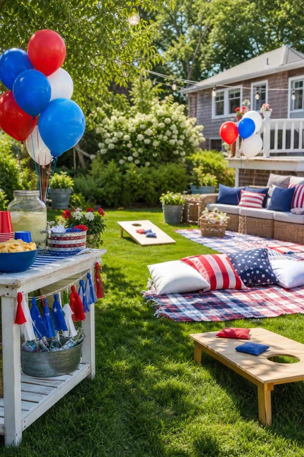 4th of July backyard party idea with patio party setup