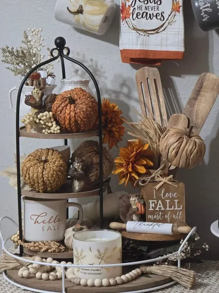 budget fall tiered tray decor ideas