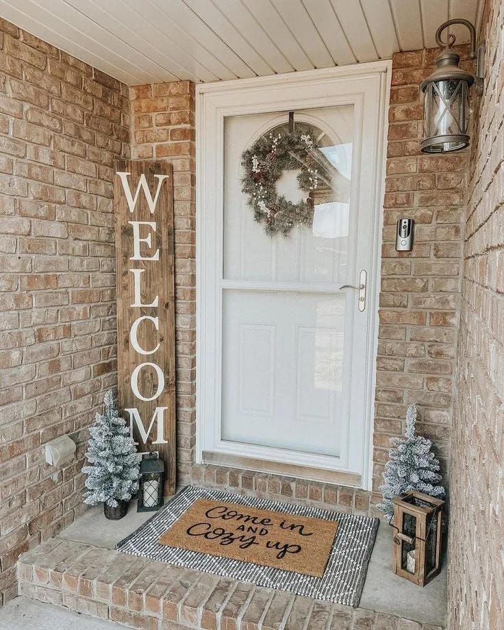 small front porch ideas with rustic welcome sign wreath lanterns and farmhouse entry decor