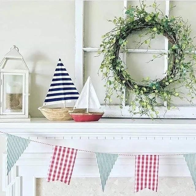 summer mantel decor ideas with add sailboats and gingham bunting
