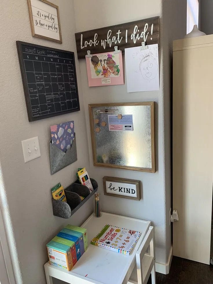 small homework nook with craft supplies
