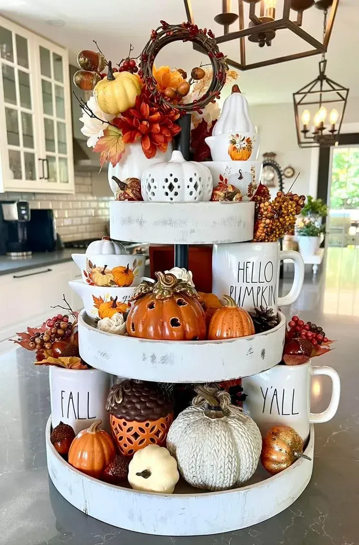 thanksgiving fall tiered tray decor ideas