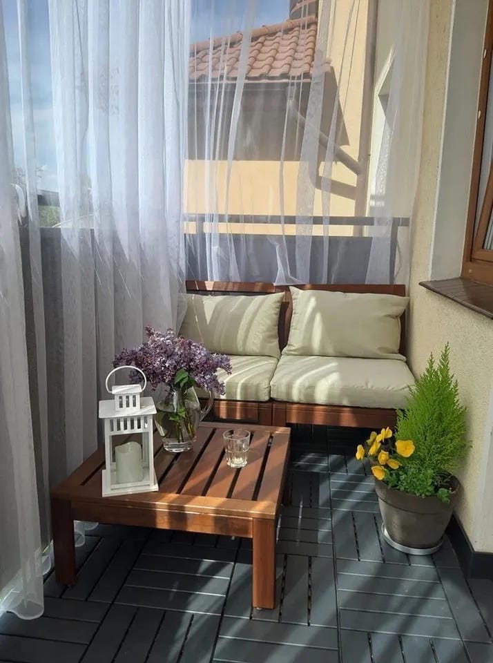 patio decorating with potted trees