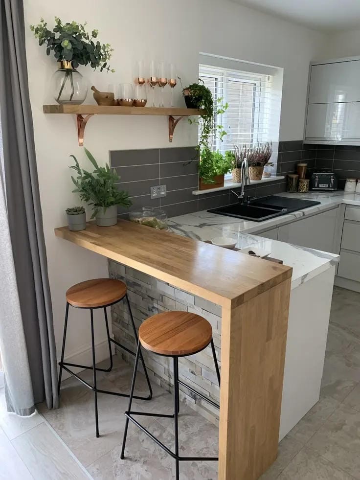 Narrow kitchen breakfast bar