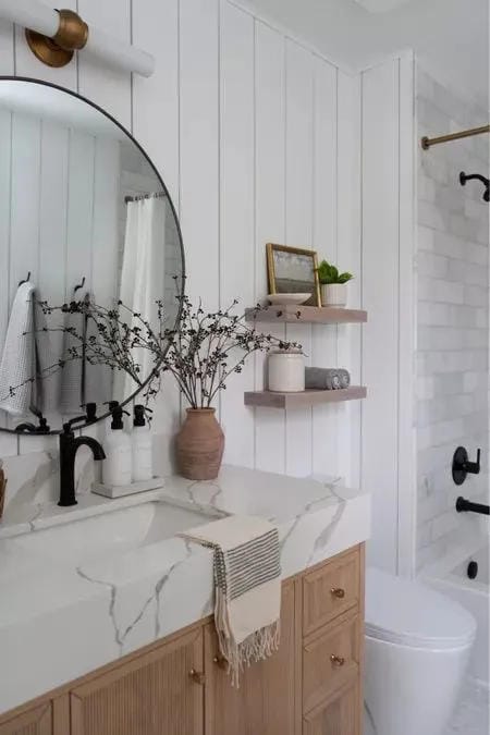 neutral bathroom tray decor