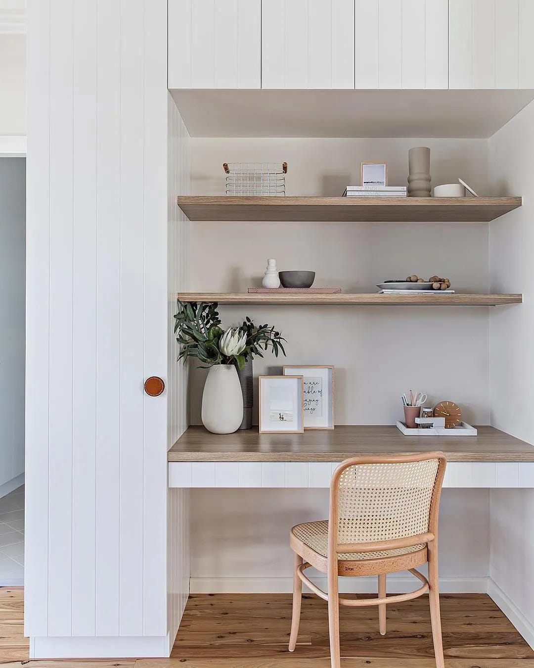 small homework station with desk and shelves