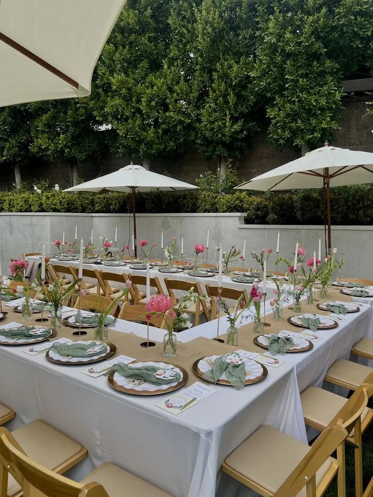 outdoor bridal shower centerpiece with fresh flowers