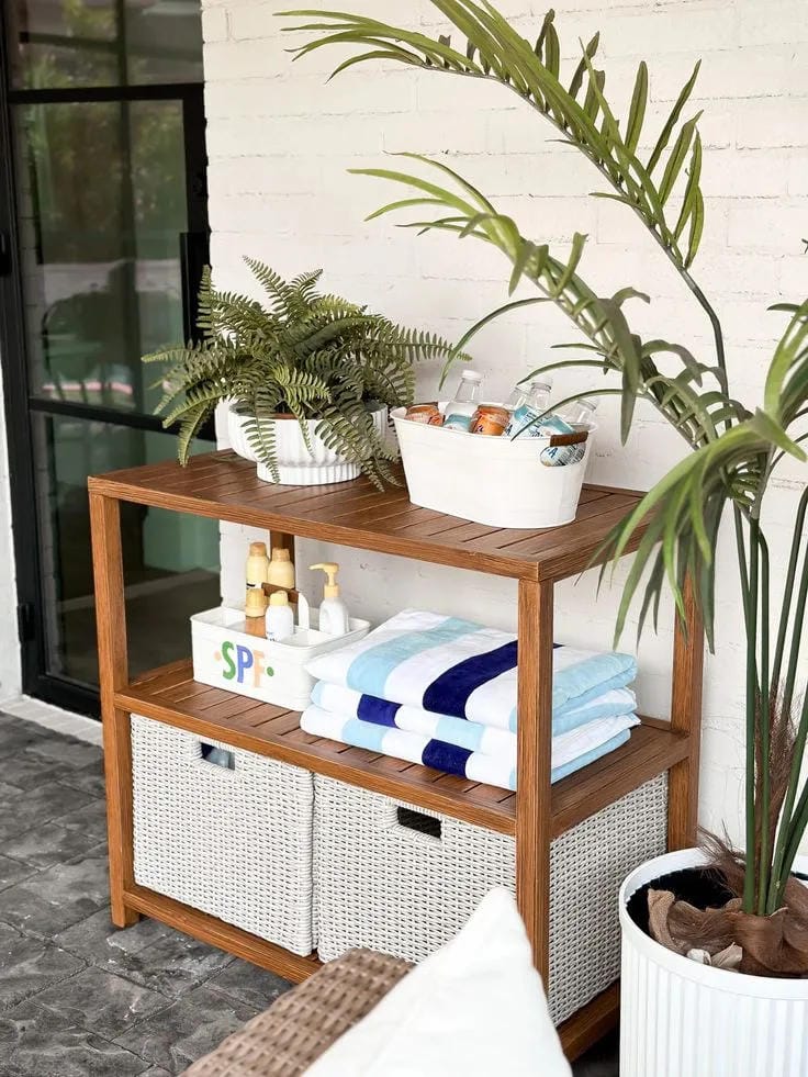 pool float storage ideas with a neat backyard organizer