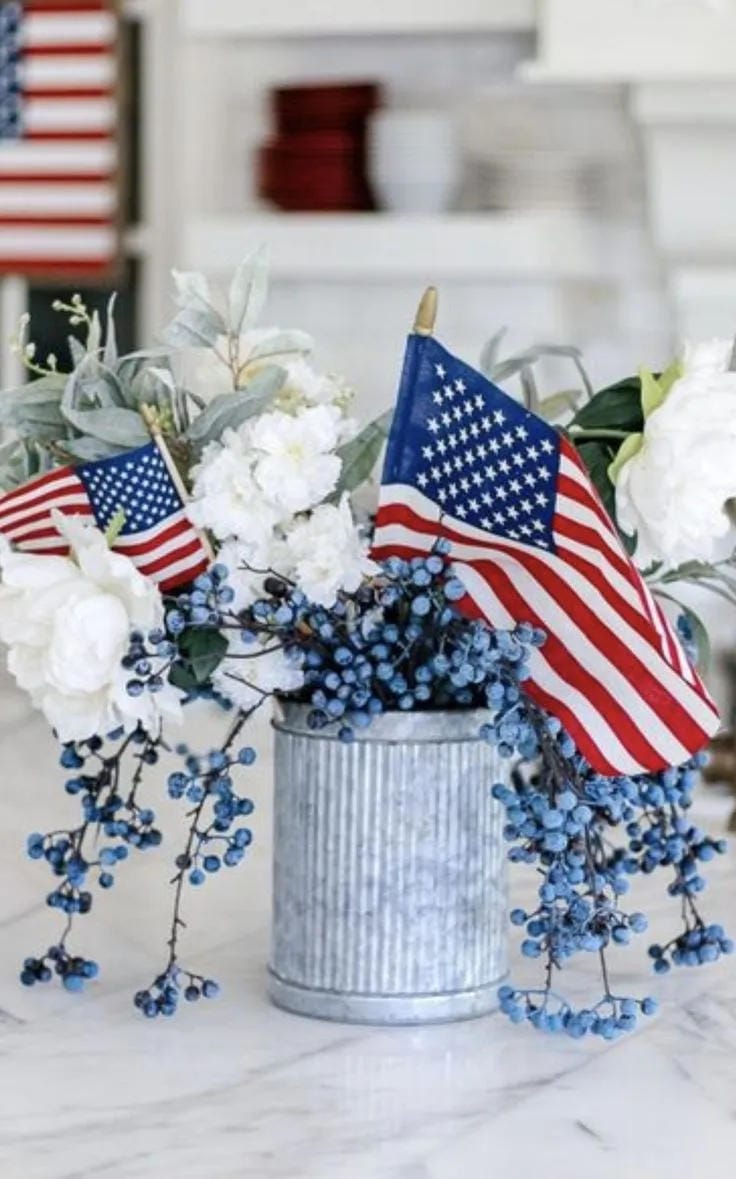 4th of July table decor ideas - use a simple centerpiece for a smaller table