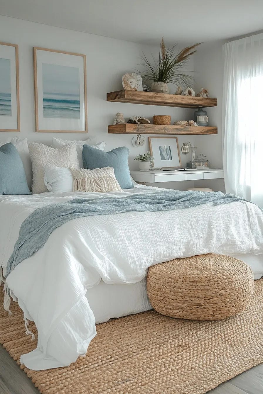 summer bedroom decor ideas with bring in soft coastal blue accents