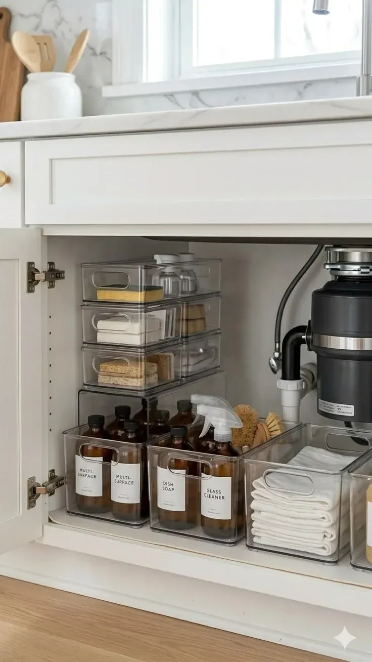 basket under kitchen sink organization ideas