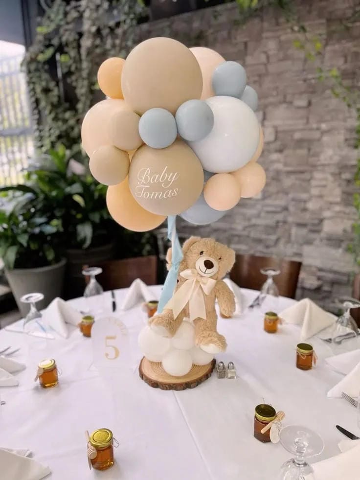 boy baby shower teddy bear balloon centerpiece