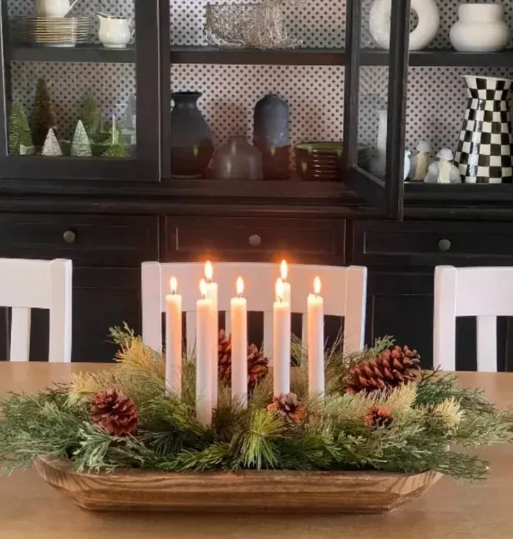 red and green dough bowl centrepiece for christmas