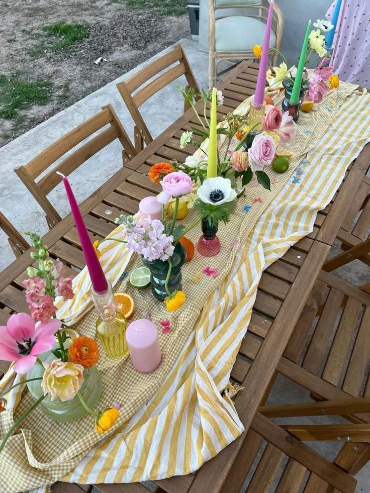 summer table setting with woven placemats