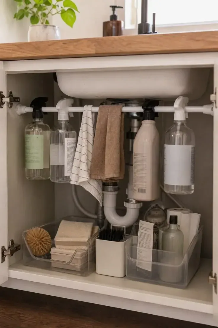 space saving under kitchen sink organization ideas