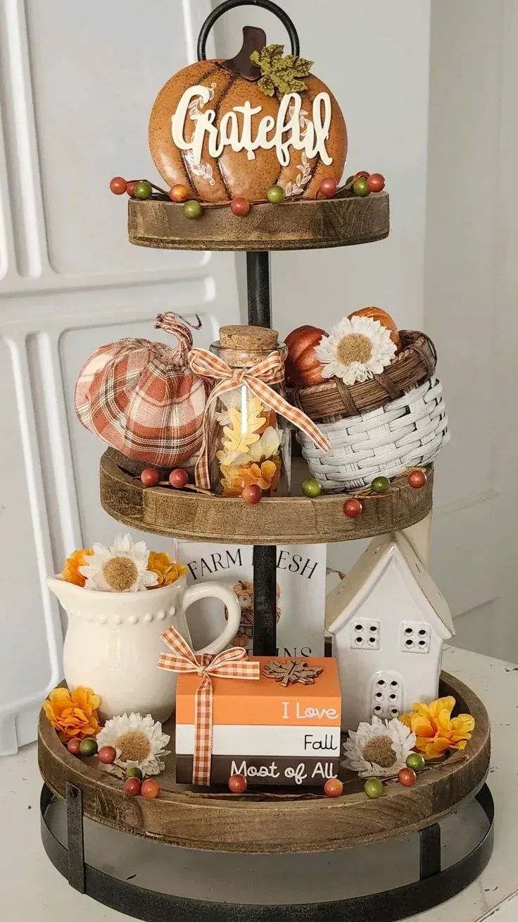 farmhouse fall tiered tray decor ideas