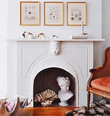 summer mantel decor ideas with display small art prints above the fireplace
