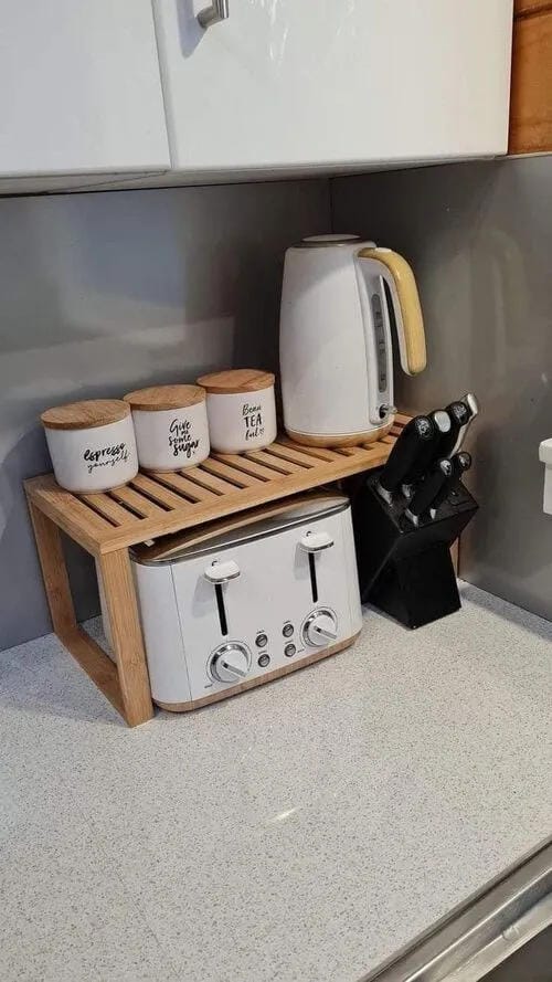 kitchen counter organization ideas with toaster station canisters kettle and knife block