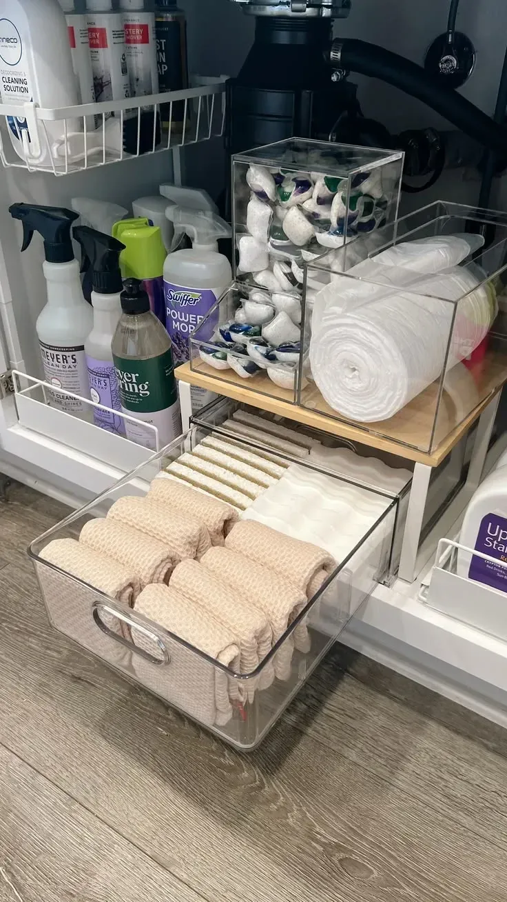 cleaning supplies under kitchen sink organization ideas