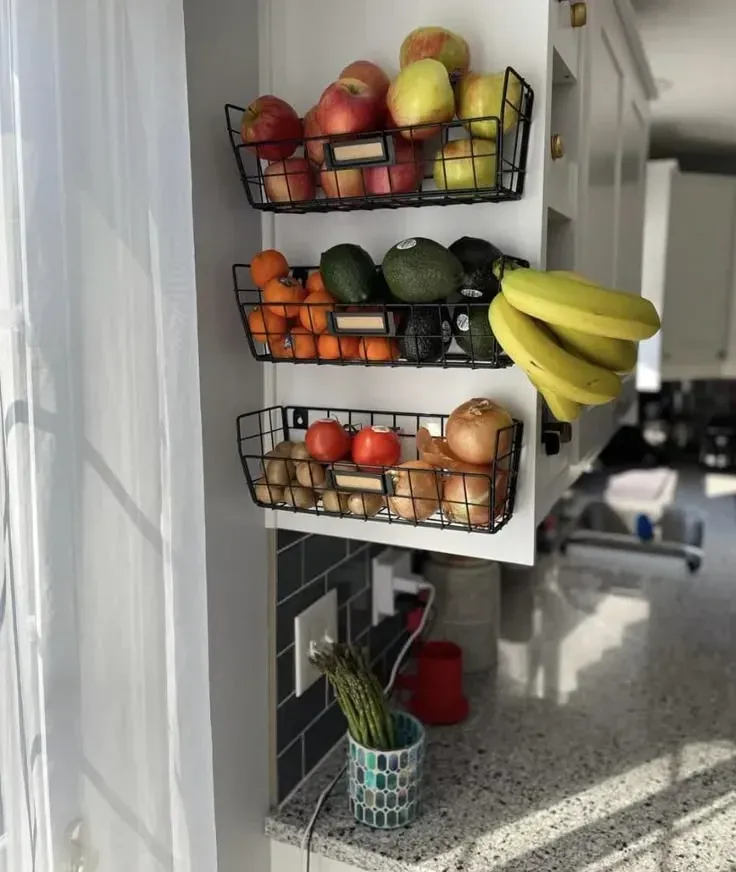 basket kitchen counter organization ideas