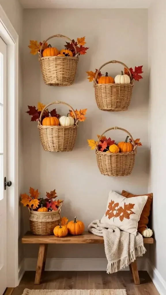 wall basket entryway fall entryway decor ideas