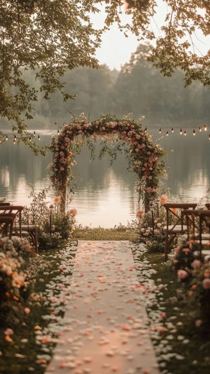 wedding ceremony aisle idea with romantic floral arrangements