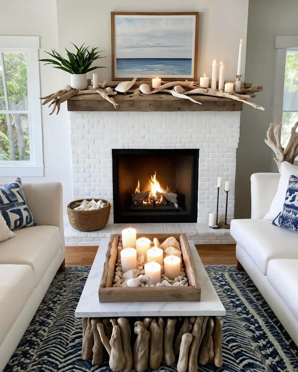 summer mantel decor ideas with style shells along a white mantel