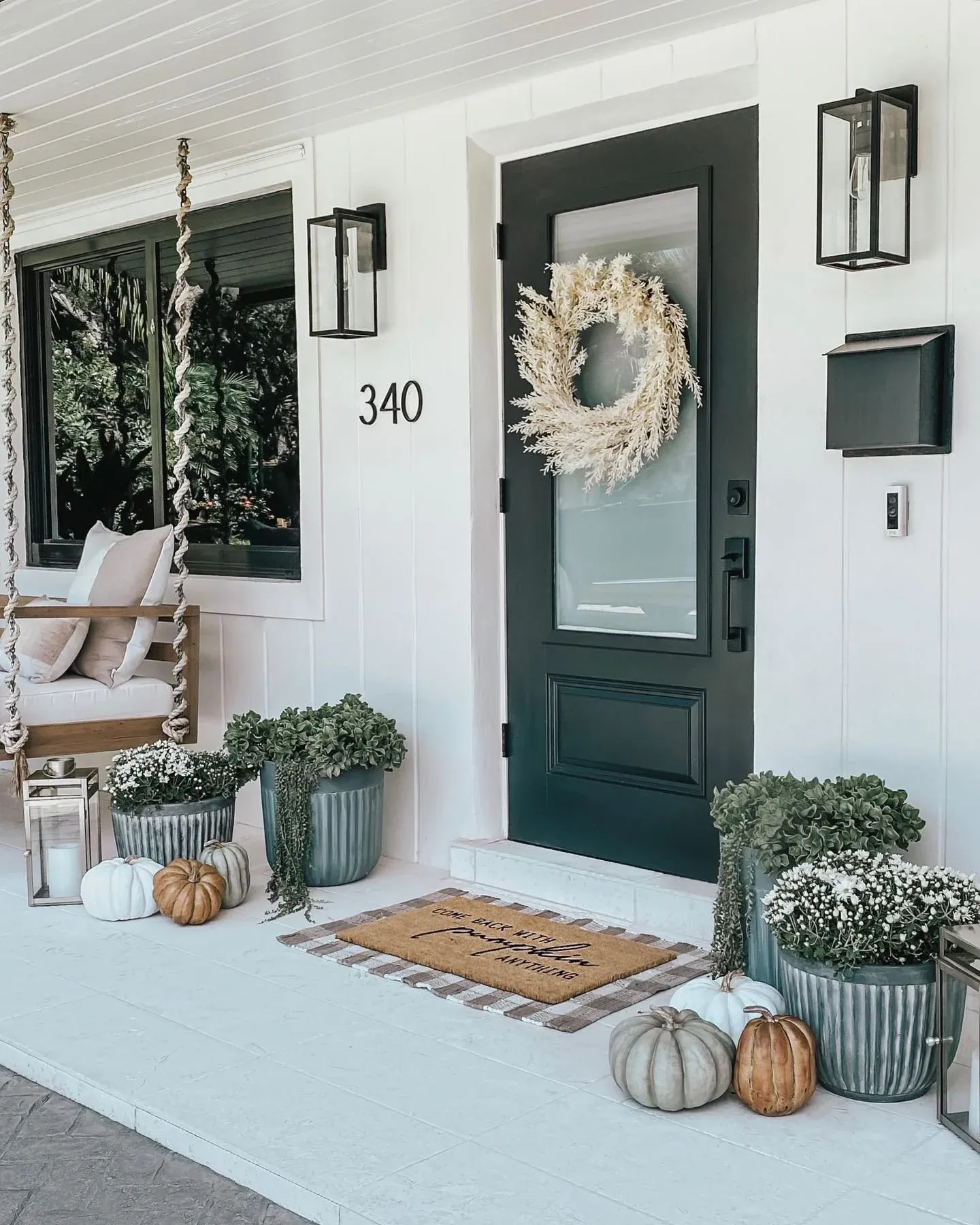 front door neutral fall porch decor ideas