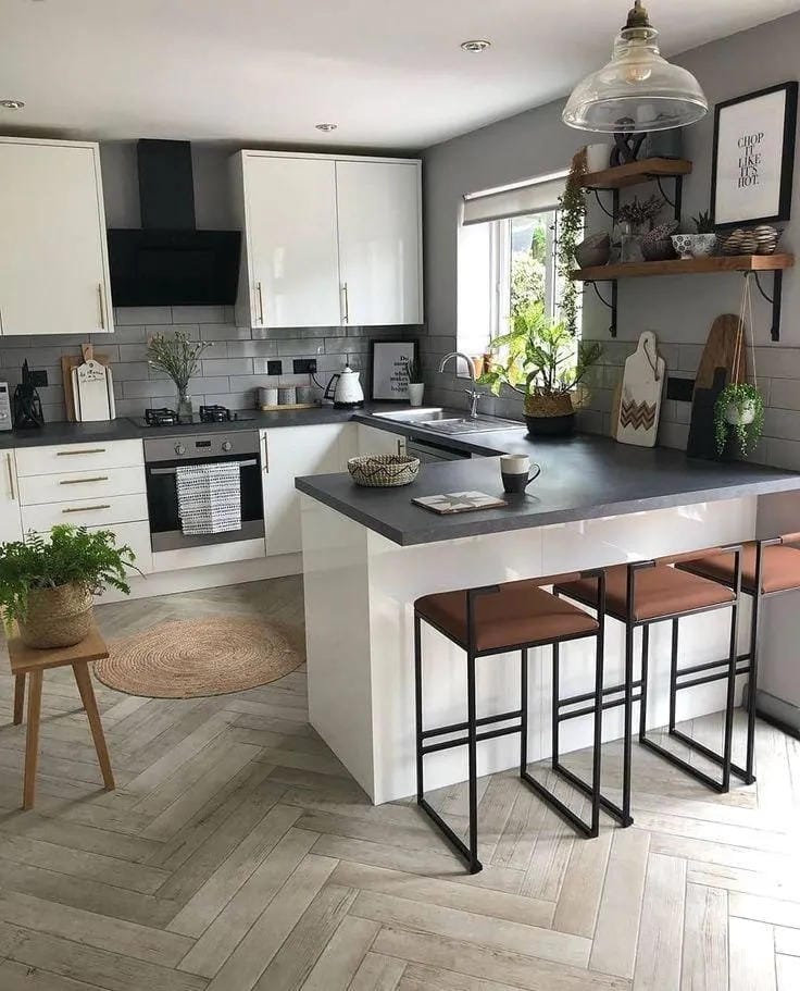 floor design ideas with white kitchen cabinets