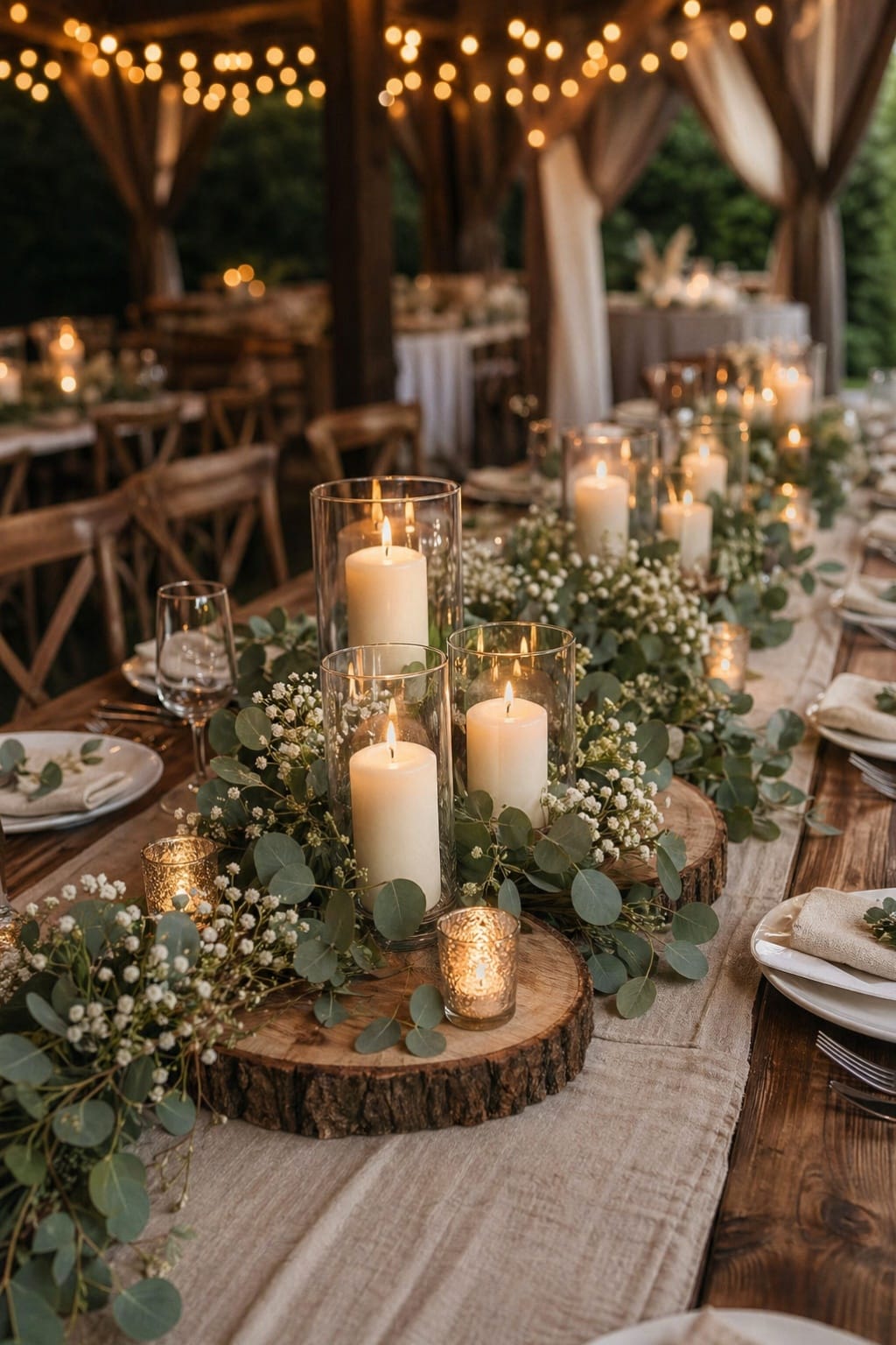 DIY wedding centerpiece idea with low flowers and candles